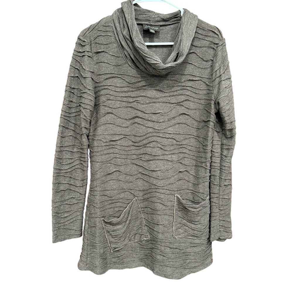 Apropos Tunic Top Cowl Neck Textured Pockets Long‎ Sleeve Gray Size S